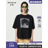 幻走（MOVEUP）2024春季圆领印花设计师短款T恤女 纯黑  M