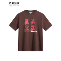 马克华菲【小熊印花】短袖T恤男2024春夏透气纯棉圆领宽松印花休闲T恤 305深棕色 S