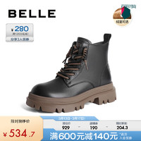 BeLLE 百丽 厚底马丁靴女2023冬季新商场同款休闲短靴女加绒A3D1DDD3 黑色-薄绒 37