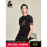 杰克·琼斯（JACK&JONES）夏季潮流百搭直筒舒适复古水印纯棉圆领短袖T恤男224201111 E40 黑色 常规 E40 黑色 170/92A/S