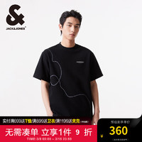 杰克·琼斯（JACK&JONES）春夏男士胸前字母胶印刺绣休闲短袖T恤男224201029 E40黑色 常规 E40黑色 185/104A/XL