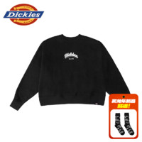 dickies24春夏可爱logo印花圆领加绒休闲卫衣 DK013071 沥青黑 L