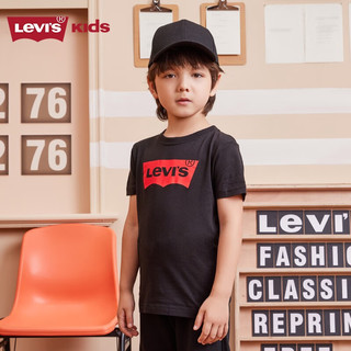 Levi's 李维斯童装男童纯棉短袖T恤夏季儿童针织舒适休闲上衣 正黑色 150/72(M)