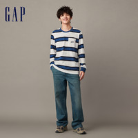 Gap 盖璞 男女装春秋LOGO纯棉亲肤舒适条纹长袖T恤装休闲上衣841256