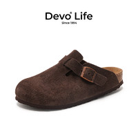 Devo LifeDevo软木鞋包头半拖鞋男鞋穆勒鞋法式 3624 深棕色反绒皮 35