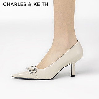 CHARLES&KEITH24春季质感马衔扣尖头通勤高跟鞋女子女鞋女士CK1-60361496 粉白色Chalk 40