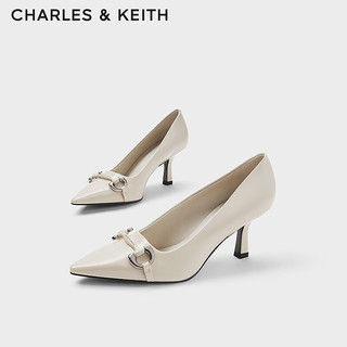 CHARLES&KEITH24春季质感马衔扣尖头通勤高跟鞋女子女鞋女士CK1-60361496 粉白色Chalk 40