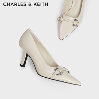 CHARLES&KEITH24春季质感马衔扣尖头通勤高跟鞋女子女鞋女士CK1-60361496 粉白色Chalk 40