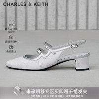 CHARLES&KEITH24春季龙年双绊带粗跟玛丽珍鞋凉鞋CK1-60920370 Silver银色 35