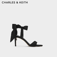 CHARLES&KEITH24春一字带缎面蝴蝶结绑带高跟鞋CK1-61720177 BLACK TEXTURED黑色纹理 40