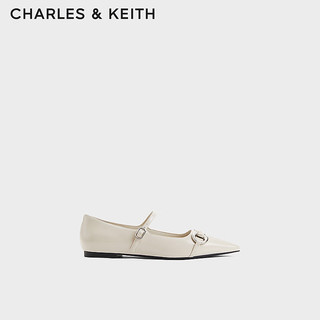 CHARLES&KEITH24春季一字带马衔扣平底玛丽珍鞋CK1-71720065 粉白色Chalk 39