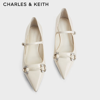 CHARLES&KEITH24春季一字带马衔扣平底玛丽珍鞋CK1-71720065 粉白色Chalk 39