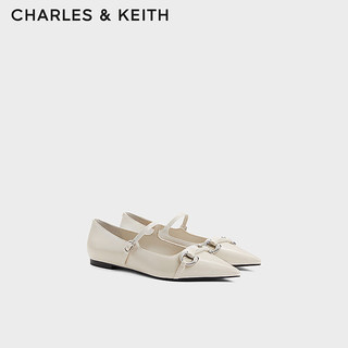 CHARLES&KEITH24春季一字带马衔扣平底玛丽珍鞋CK1-71720065 粉白色Chalk 39