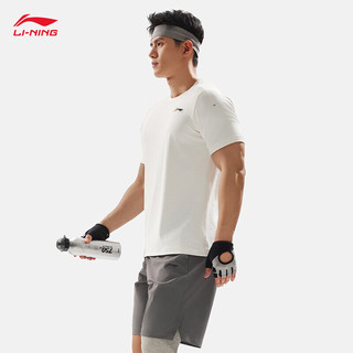 李宁（LI-NING）抗菌速干短袖T恤男24春夏透气纯色简约撞色LOGO上衣ATSU429 乳白色-8 XXL