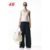 H&M【H2合作系列】女士背心吊带2024春罗纹修身背心1226202 白色 165/96A M