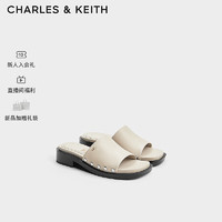 CHARLES&KEITH24春铆钉印花方头外穿拖鞋女SL1-71900004 粉白色Chalk 39