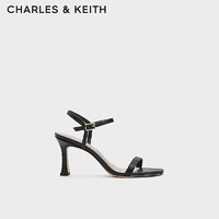 CHARLES&KEITH24春季法式方头一字带高跟凉鞋女CK1-60580290 Black黑色 39