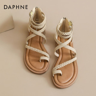 达芙妮（DAPHNE）复古织凉鞋女2024夏季波西米亚绑带设计感百搭休闲凉鞋女 杏色 35