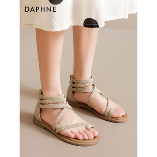达芙妮（DAPHNE）复古织凉鞋女2024夏季波西米亚绑带设计感百搭休闲凉鞋女 杏色 40
