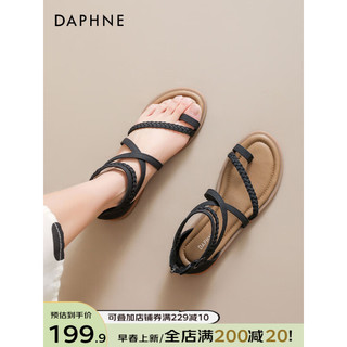 达芙妮（DAPHNE）复古织凉鞋女2024夏季波西米亚绑带设计感百搭休闲凉鞋女 黑色 39