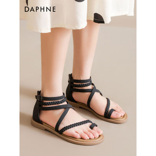 达芙妮（DAPHNE）复古织凉鞋女2024夏季波西米亚绑带设计感百搭休闲凉鞋女 黑色 39