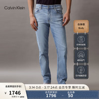 Calvin Klein Jeans24春夏男士通勤复古浅蓝水洗合体弹力牛仔裤J325417 1A4-牛仔浅蓝 36