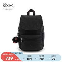 Kipling男女款轻便帆布包2024春季书包旅行包双肩背包|EZRA系列 EZRA S-深黑色