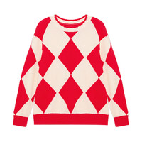 Iammix27内搭圆领毛衣女宽松慵懒百搭黑白菱形格纹绵羊毛套头毛衫 罂粟红 M