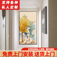 积善 玄关装饰画竖版走廊过道挂画竖挂墙画简约现代客厅壁画欧式油画 左之白鹿 58X120CM典雅黑