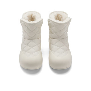 百丽保暖舒适雪地靴女潮流时尚短筒靴B1771DD3 米白色 35
