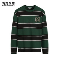 马克华菲【刺绣】长袖T恤男2024春秋条纹圆领宽松百搭潮流T恤打底衫 202深绿 XXL