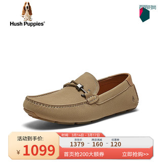 暇步士（Hush Puppies）皮鞋男士商务休闲软底一脚蹬乐福鞋B1X08AM4 卡其色 39