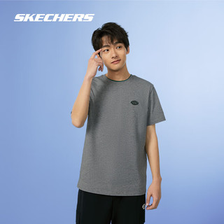 斯凯奇（Skechers）2024年夏季速干透气短袖针织运动T恤衫男女同款 中花灰/004F L