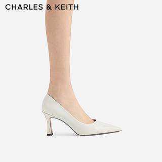 CHARLES&KEITH24春CK1-60361500简约尖头浅口通勤高跟鞋单鞋 粉白色Chalk 39