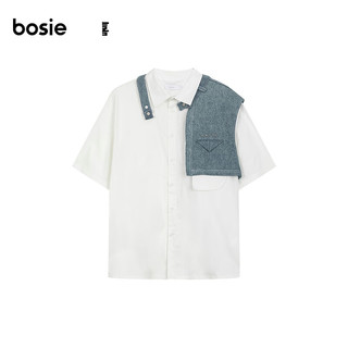 bosie2024年夏季短袖衬衫男可拆卸牛仔落肩宽松衬衣外套 白色 155/76A