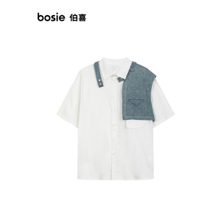 bosie2024年夏季短袖衬衫男可拆卸牛仔落肩宽松衬衣外套 白色 175/92A
