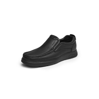 红蜻蜓男鞋商务休闲皮鞋男士系带真皮休闲舒适中年爸爸鞋WZA43331 黑色（套脚） 43