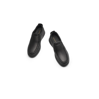 红蜻蜓男鞋商务休闲皮鞋男士系带真皮休闲舒适中年爸爸鞋WZA43331 黑色（套脚） 43