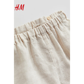 H&M2024春季童装女童透气梭织2件式亚麻套装1215983 浅米色 110/60 4-5Y
