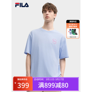 FILA 斐乐款针织短袖衫2024夏季时尚休闲凉感抗菌T恤 纯真蓝-LB 170/92A/M