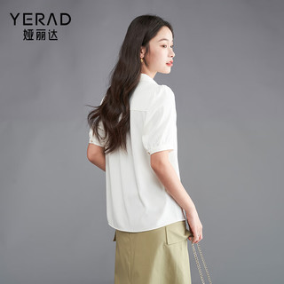 娅丽达（YERAD）气质通勤v领短袖衬衫女2024夏季上衣休闲百搭宽松衬衣 白色 (K0) S