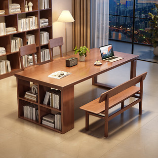 华舟 实木书桌学习桌家用电脑桌1.8米原木色书桌(桌面厚4cm)+软座椅