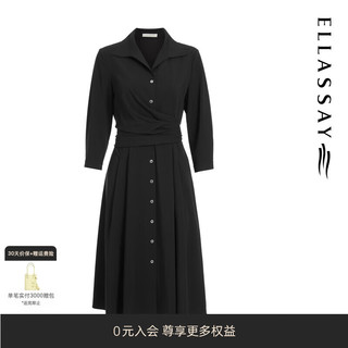 歌力思（ELLASSAY）2024春夏高级感黑色褶皱收腰衬衫式连衣裙女EWD351Y13300 经典黑 XS