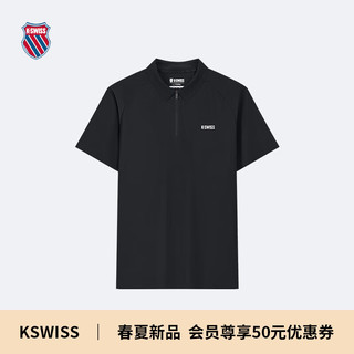 盖世威（K·SWISS）女POLO衫 24春季 轻奢透气休闲百搭T恤短袖1010023 008正黑色 L