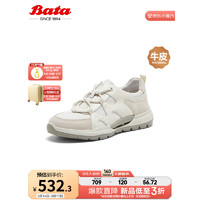 Bata 拔佳 休闲鞋女2024春商场牛皮厚底透气通勤百搭运动鞋VLH46AM4 米白 39