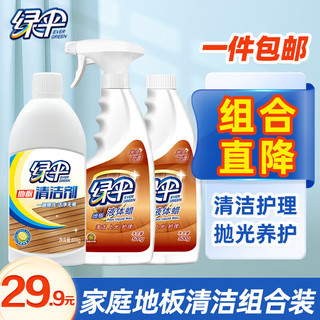 EVER GREEN 绿伞 地板蜡500g*2瓶+地板清洁剂800g 液体蜡 地板精油  地板清洁 500g3瓶地板清洁组合 花香型