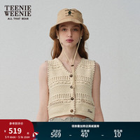 Teenie Weenie小熊女装2024春夏V领镂空开衫马甲无袖针织开衫 象牙白 160/S