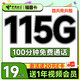 超大流量：中国电信 福音卡 首年19元月租（115G全国流量+100分钟通话+送一年视频会员）激活送20元E卡