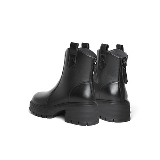 森达（SENDA）气质时装靴女冬黑色显瘦粗高跟短靴SYD01DD3 黑色绒里 34