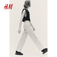 H&M HM女装休闲裤2024年春季新款休闲舒适斜纹高腰直筒阔腿裤1107360